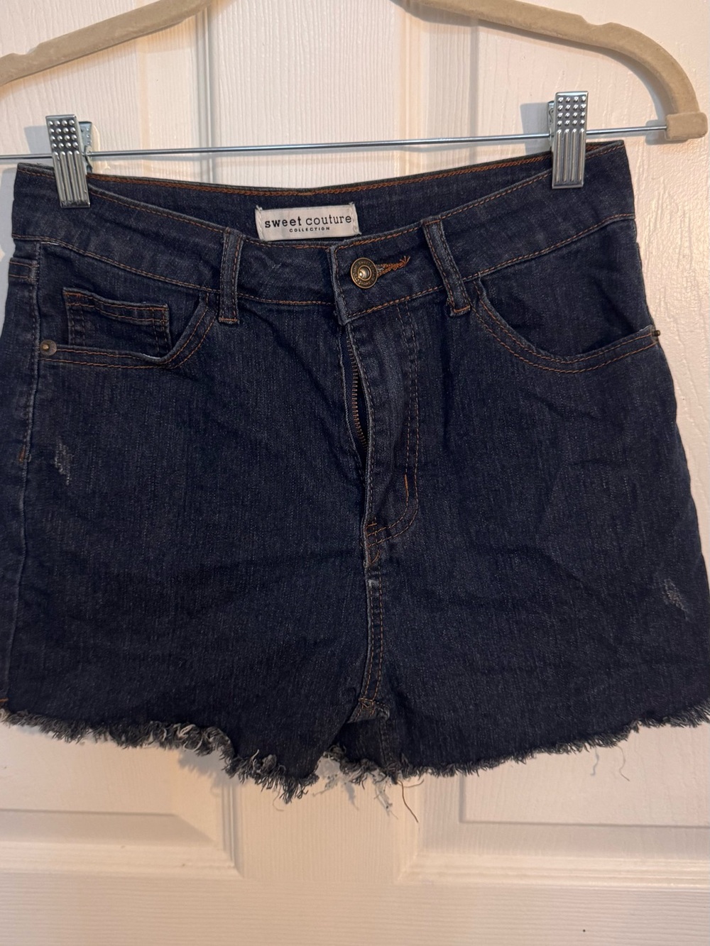 Women's Dark Indigo Frayed Hem Denim Shorts
